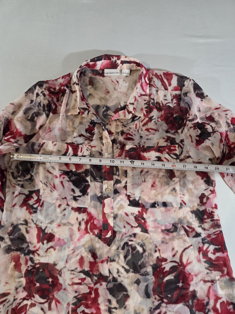 Liz Claiborne Floral Button-Front Blouse - Red, Pink, Black - Picture 6 of 6